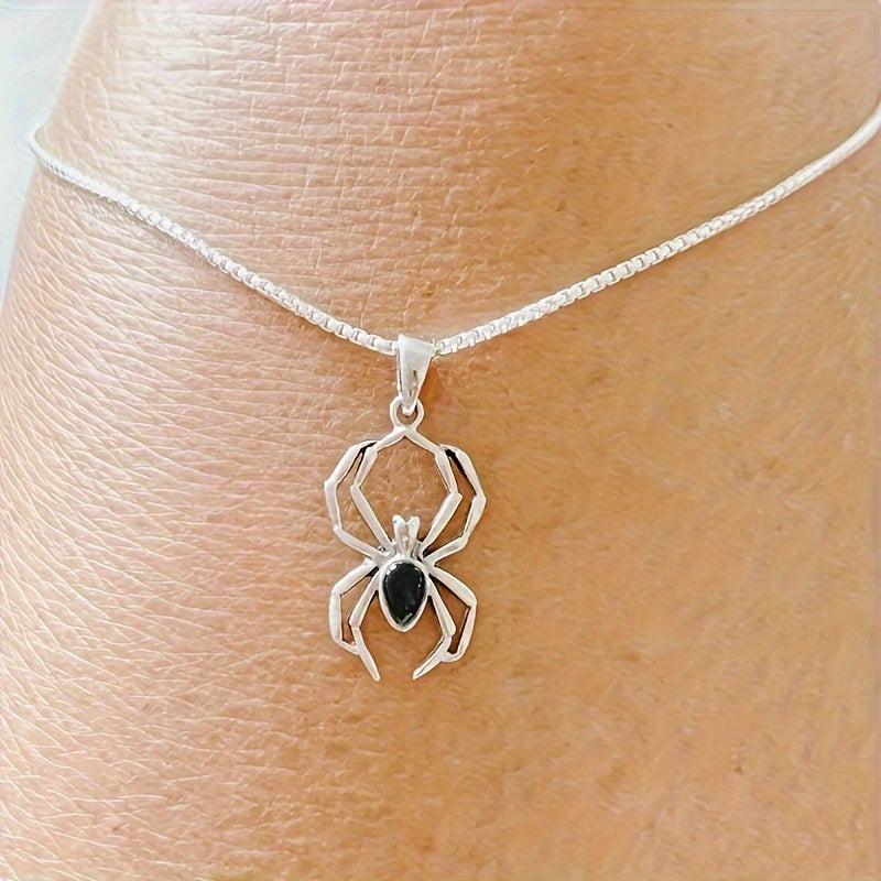 Gothic Spider Pendant Necklace with Zirconia Inlay