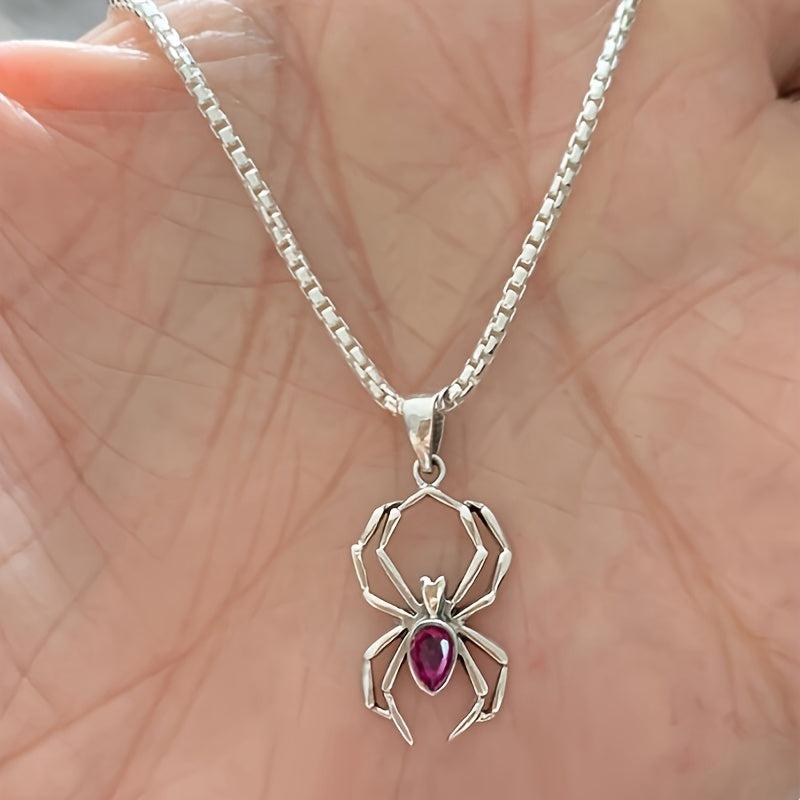 Gothic Spider Pendant Necklace with Zirconia Inlay