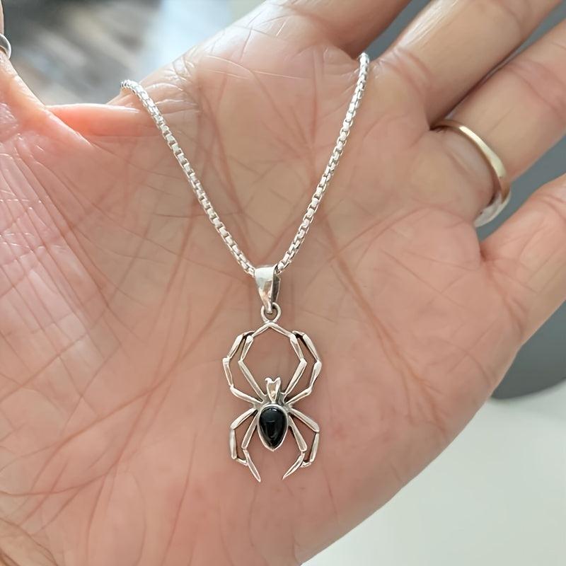 Gothic Spider Pendant Necklace with Zirconia Inlay