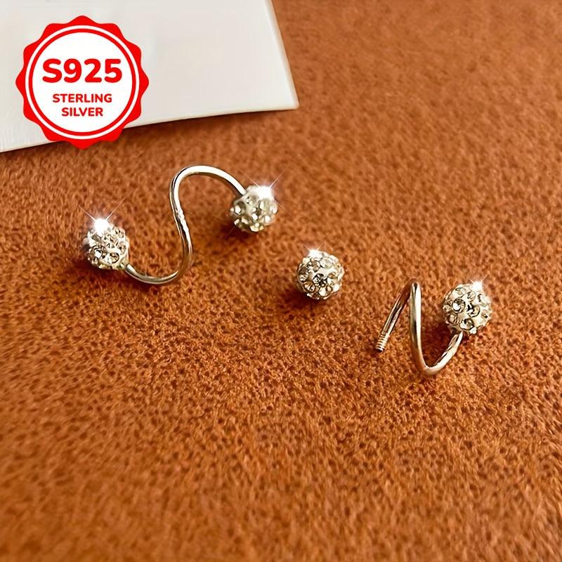 925 Sterling Silver Zirconia Stud Earrings Hypoallergenic Screw Back Double Ball