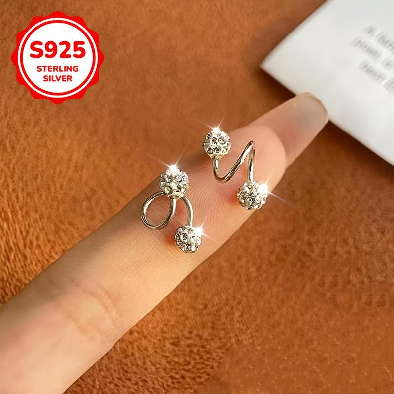 925 Sterling Silver Zirconia Stud Earrings Hypoallergenic Screw Back Double Ball