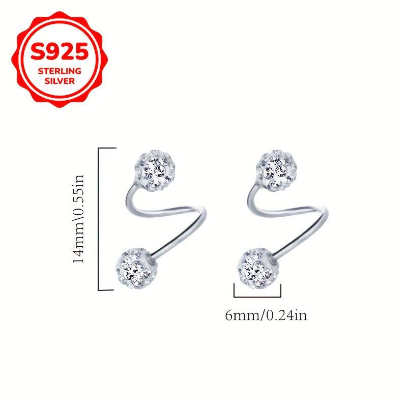 925 Sterling Silver Zirconia Stud Earrings Hypoallergenic Screw Back Double Ball