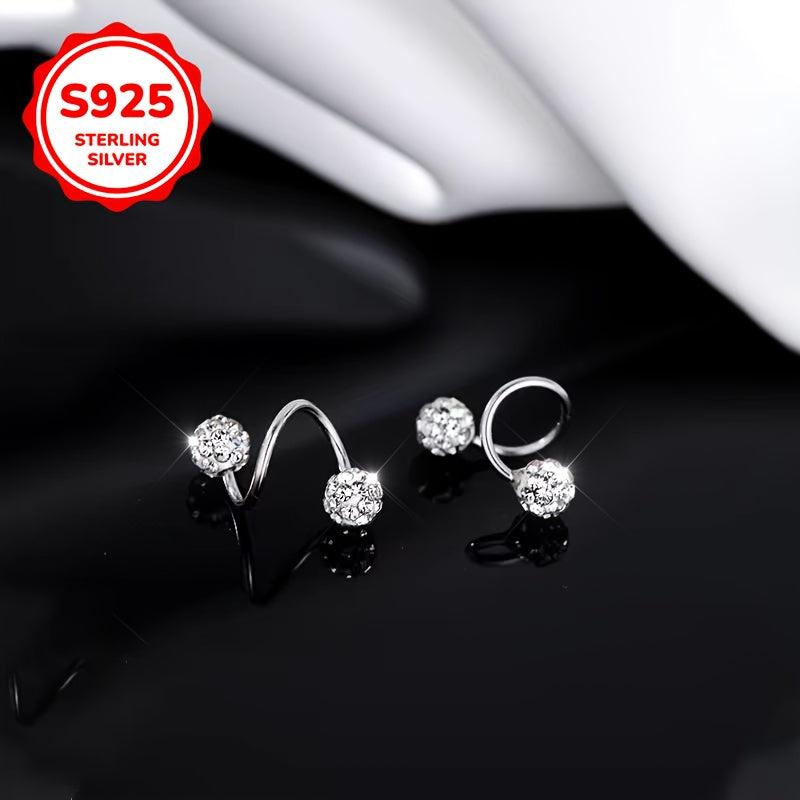 925 Sterling Silver Zirconia Stud Earrings Hypoallergenic Screw Back Double Ball
