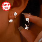 925 Sterling Silver Zirconia Stud Earrings Hypoallergenic Screw Back Double Ball