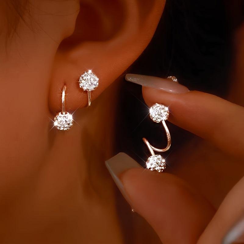 925 Sterling Silver Zirconia Stud Earrings Hypoallergenic Screw Back Double Ball