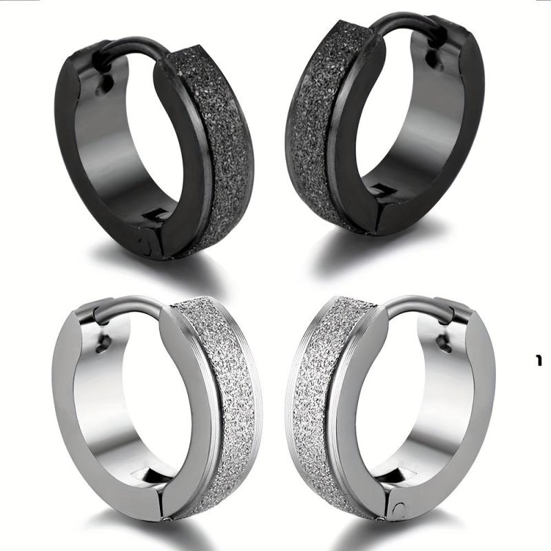 Matte Glitter Earrings and Studs - Street Style Stainless Steel - Men/Women