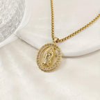 Vintage Virgin Mary Pattern Pendant Oval Necklace
