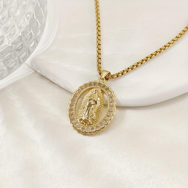 Vintage Virgin Mary Pattern Pendant Oval Necklace