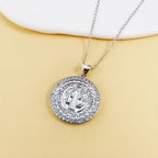 Vintage Virgin Mary Pattern Pendant Oval Necklace