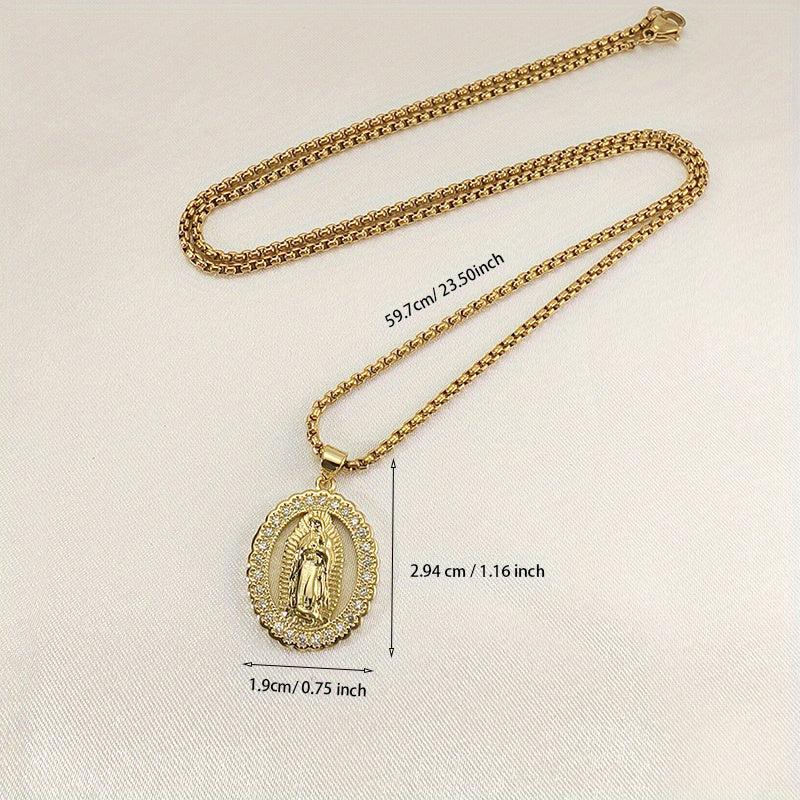 Vintage Virgin Mary Pattern Pendant Oval Necklace