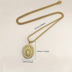 Vintage Virgin Mary Pattern Pendant Oval Necklace