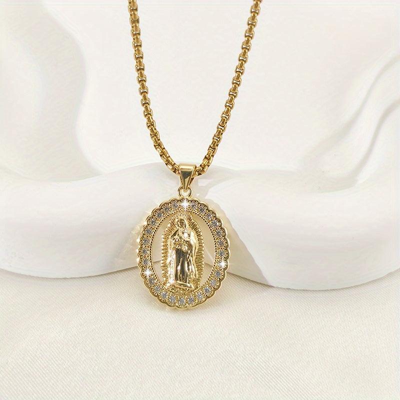 Vintage Virgin Mary Pattern Pendant Oval Necklace