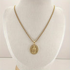 Vintage Virgin Mary Pattern Pendant Oval Necklace