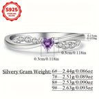 925 Silver Purple Zirconia Heart Ring for Women