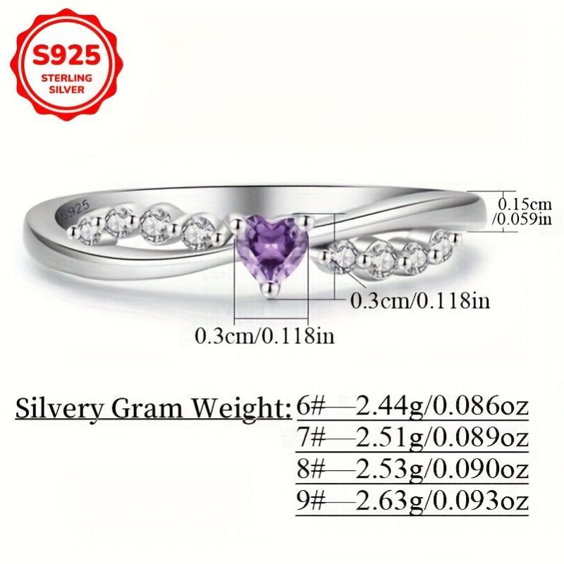 925 Silver Purple Zirconia Heart Ring for Women