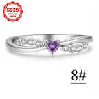 925 Silver Purple Zirconia Heart Ring for Women