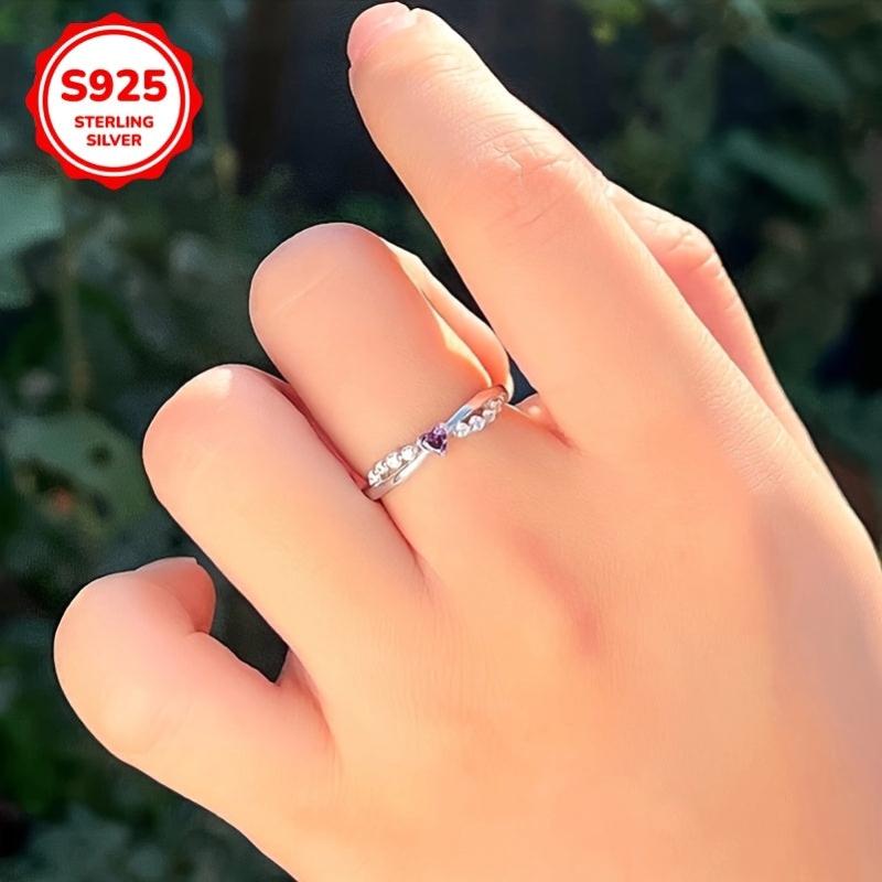 925 Silver Purple Zirconia Heart Ring for Women
