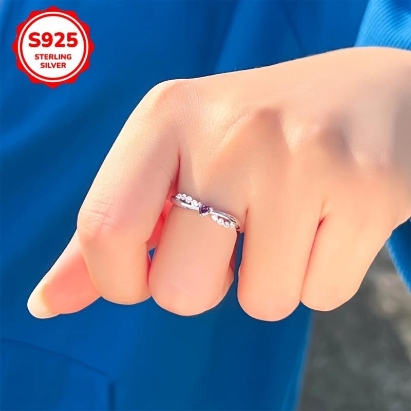 925 Silver Purple Zirconia Heart Ring for Women