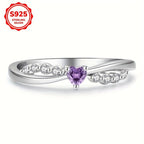 925 Silver Purple Zirconia Heart Ring for Women