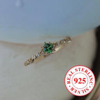 925 Silver Thin Zirconia Jewelry Set with Green Gemstone Ring for Women