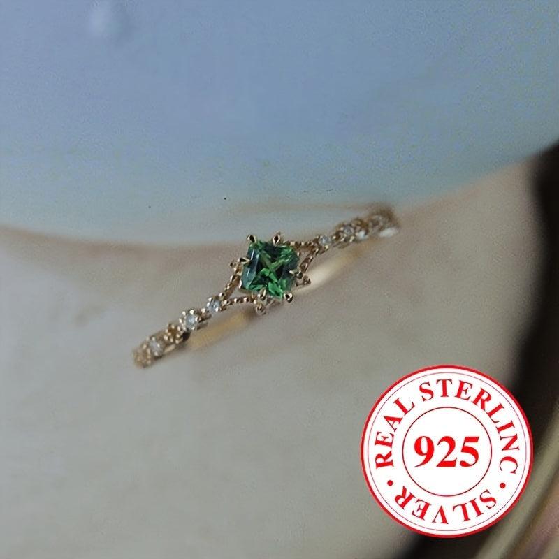 925 Silver Thin Zirconia Jewelry Set with Green Gemstone Ring for Women