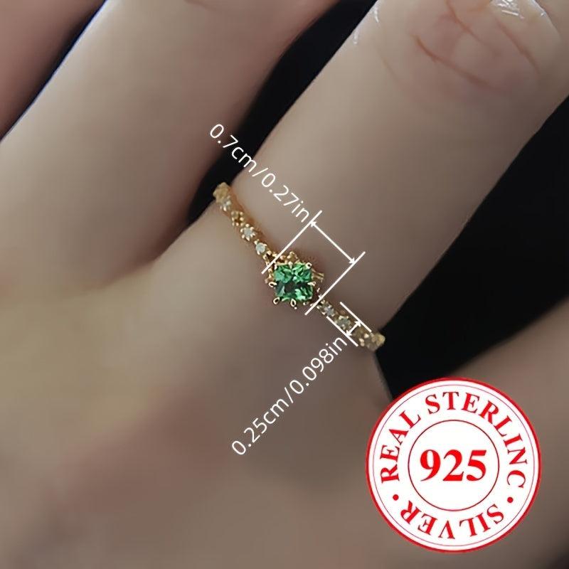 925 Silver Thin Zirconia Jewelry Set with Green Gemstone Ring for Women