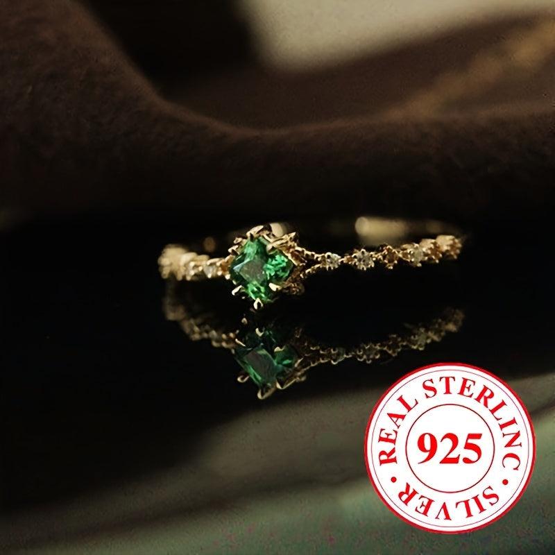 925 Silver Thin Zirconia Jewelry Set with Green Gemstone Ring for Women