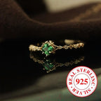 925 Silver Thin Zirconia Jewelry Set with Green Gemstone Ring for Women