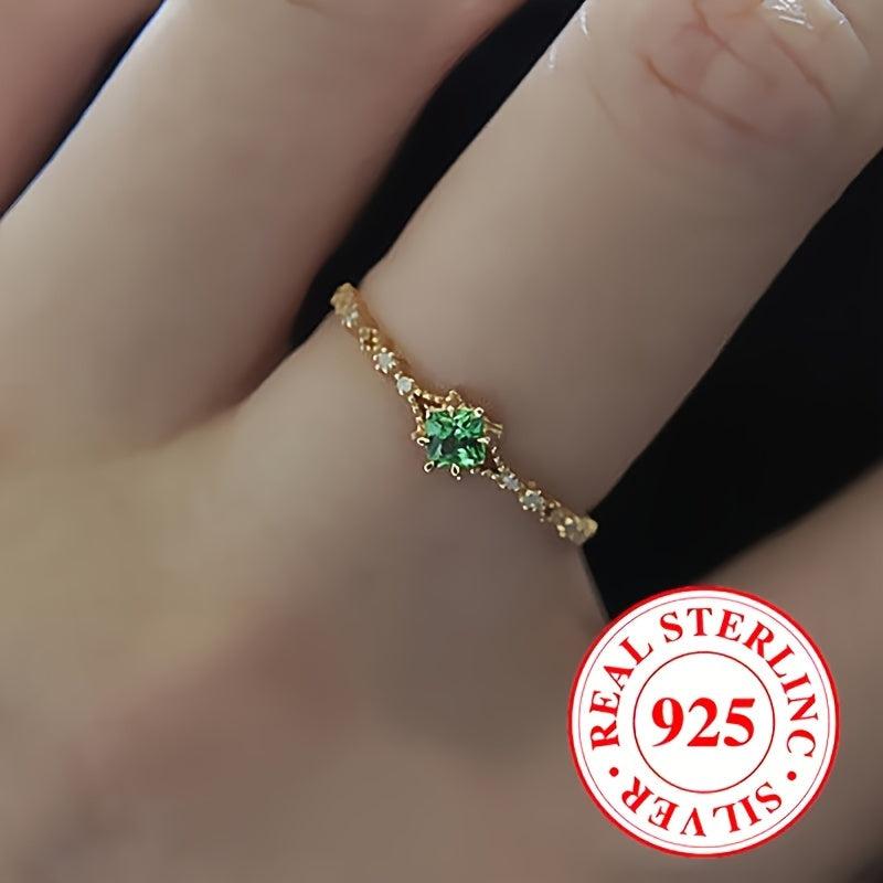 925 Silver Thin Zirconia Jewelry Set with Green Gemstone Ring for Women