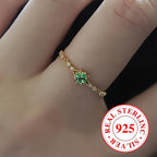 925 Silver Thin Zirconia Jewelry Set with Green Gemstone Ring for Women
