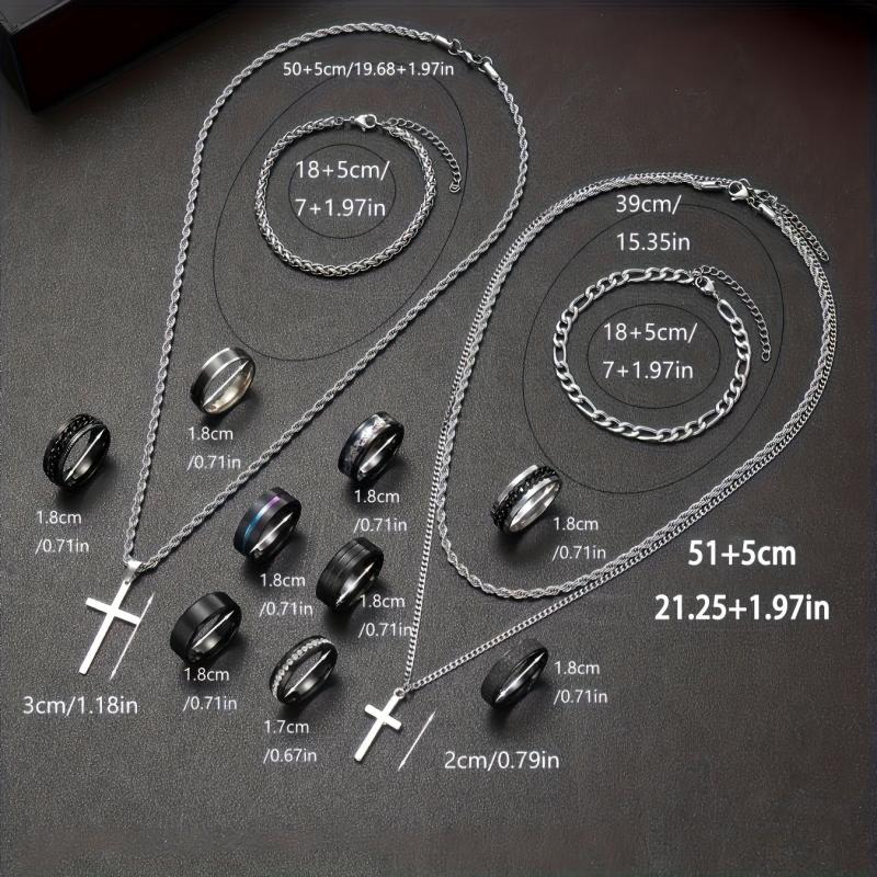 14 pcs Stainless Steel Men's Jewelry Set with Rhinestones for Everyday Wear