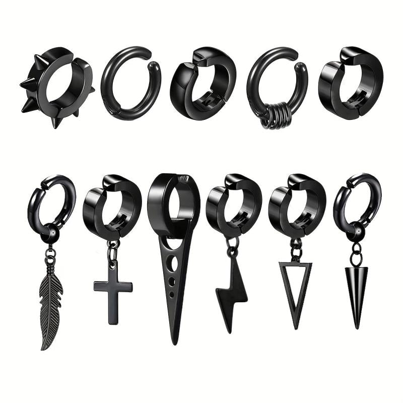 11pcs Punk Style Stainless Steel Ear Clip Set for Men and Women