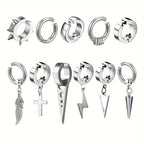 11pcs Punk Style Stainless Steel Ear Clip Set for Men and Women