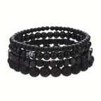 4pcs Men's Bracelet Set Hematite & Mountain Stone Beads Layer Stretch Wristband