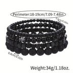 4pcs Men's Bracelet Set Hematite & Mountain Stone Beads Layer Stretch Wristband