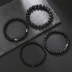 4pcs Men's Bracelet Set Hematite & Mountain Stone Beads Layer Stretch Wristband
