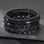 4pcs Men's Bracelet Set Hematite & Mountain Stone Beads Layer Stretch Wristband