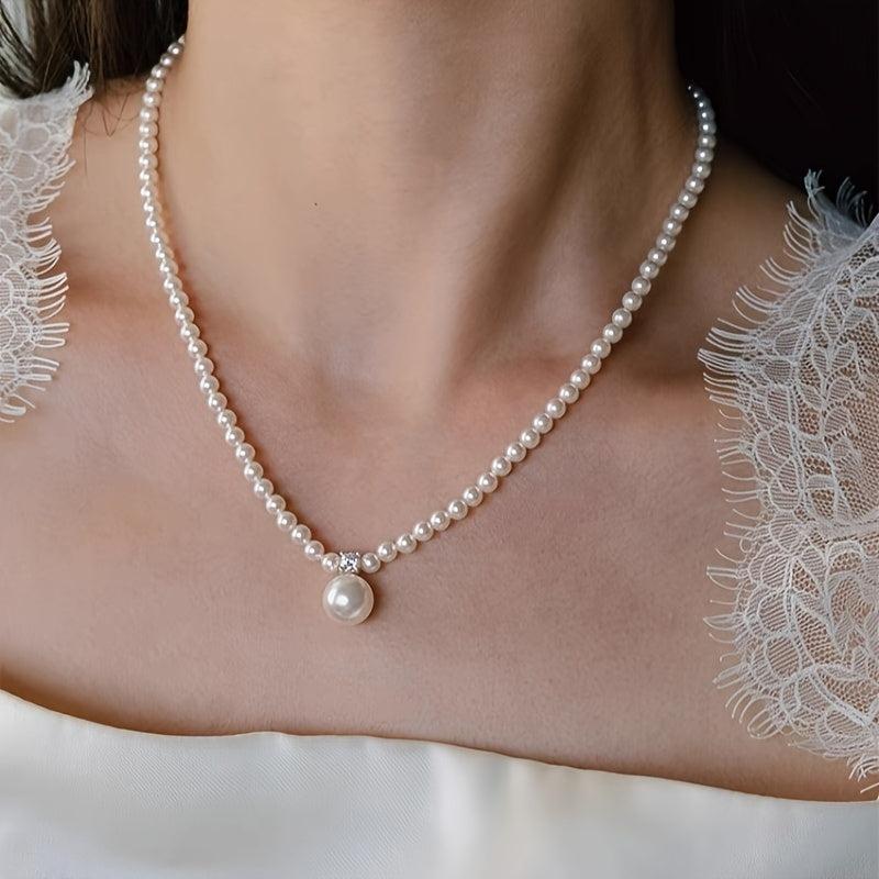 French Shell Pearl Necklace Earrings Set Daily Wedding Gift