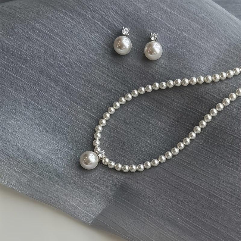 French Shell Pearl Necklace Earrings Set Daily Wedding Gift