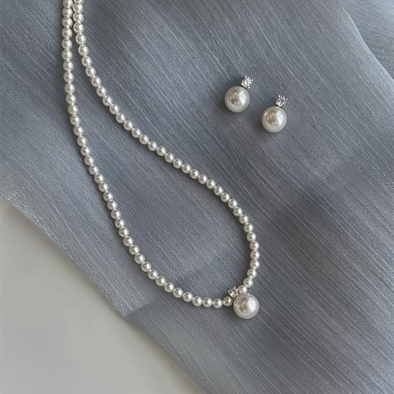 French Shell Pearl Necklace Earrings Set Daily Wedding Gift