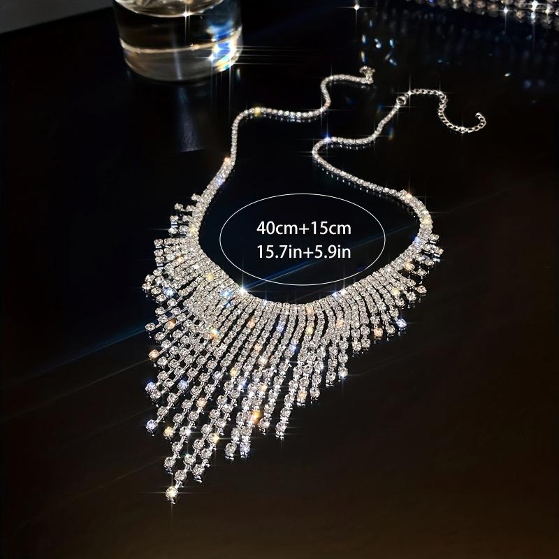 Vintage Rhinestone Tassel Necklace Bib Jewelry For Women Eid