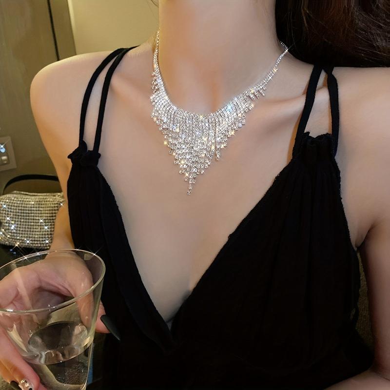 Vintage Rhinestone Tassel Necklace Bib Jewelry For Women Eid