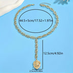 Women's Bold Lion Head Pendant Necklace Geometric Greek Key Golden Tone Jewelry