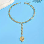 Women's Bold Lion Head Pendant Necklace Geometric Greek Key Golden Tone Jewelry