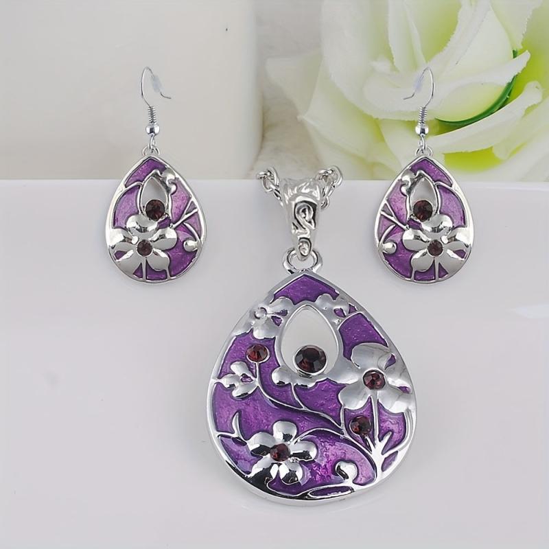 Water Drop Necklace Earrings Set Pendant Earring Set