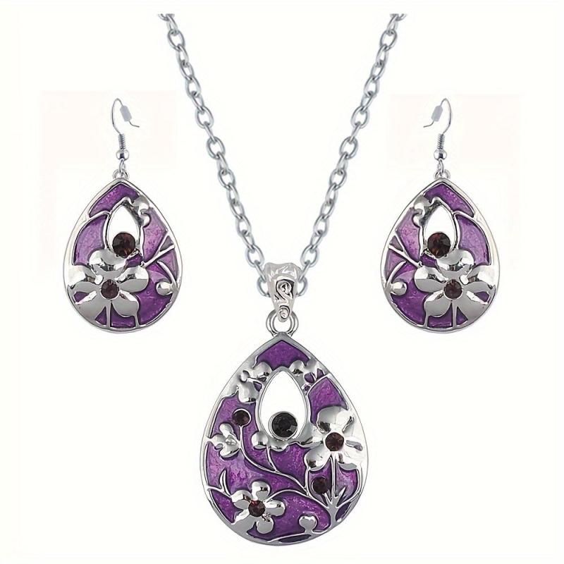 Water Drop Necklace Earrings Set Pendant Earring Set