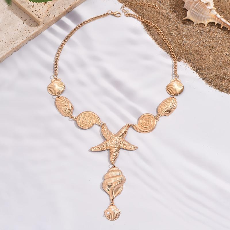 Summer Ocean Vacation Style Women's Y Necklace Bohemian Starfish Shell Pendant