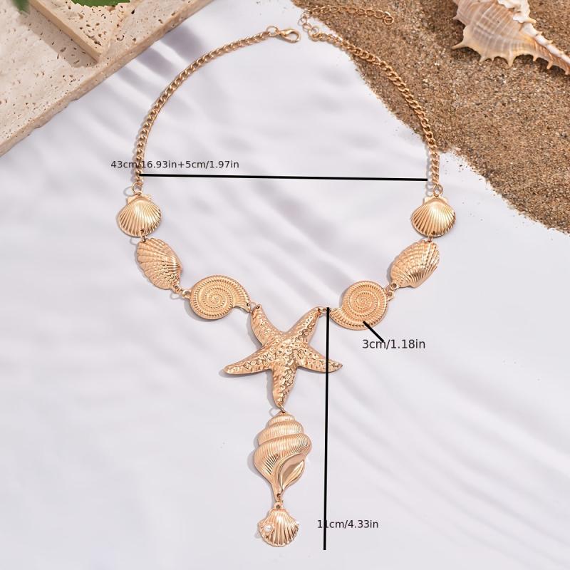 Summer Ocean Vacation Style Women's Y Necklace Bohemian Starfish Shell Pendant