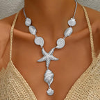 Summer Ocean Vacation Style Women's Y Necklace Bohemian Starfish Shell Pendant