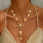 Summer Ocean Vacation Style Women's Y Necklace Bohemian Starfish Shell Pendant